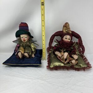 Vtg Geppeddo Clown Jester Carnival Bingo & Cuddle Kids Pierro Dolls Porcelain